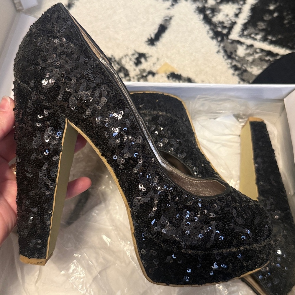 Steve Madden Black Sequin Dress Heels women’s